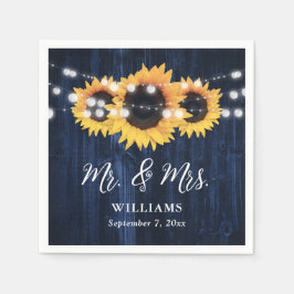 Solrosblomma Bröllop i Ljus i marint Blue Wood Str Pappersservett