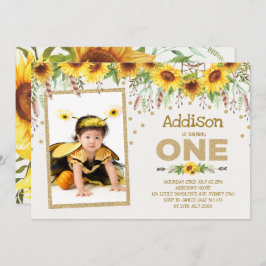 Solrosblomma Bumblebee 1:a födelsedagsinbjudan Inbjudningar