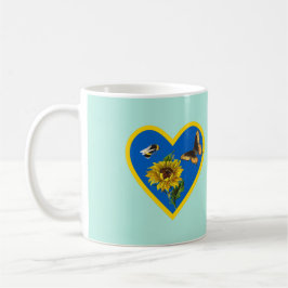 Solrosblomma Butterfly Blue Gult Heart på Mint Kaffemugg