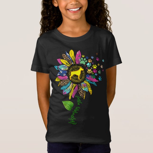 Solrosblomma Doberman Mamma Hund älskare T Shirt (Framsida)