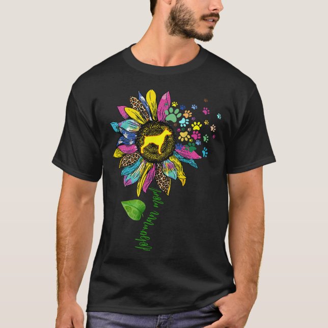 Solrosblomma Doberman Mamma Hund älskare T Shirt (Framsida)