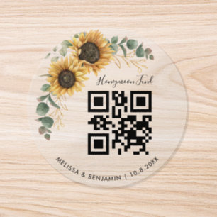 Solrosblomma Eukalyptus Bröllopsresa Present QR-ko Runt Klistermärke