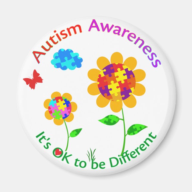Solrosblomma för att öka medvetenheten om autism magnet (Framsidan)