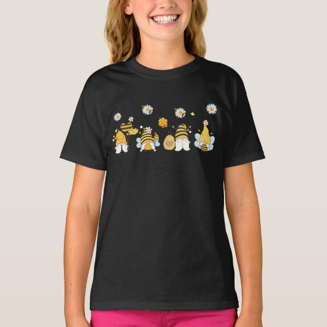 Solrosblomma med bifunny hippie Gnome Gift T Shirt (Framsida)