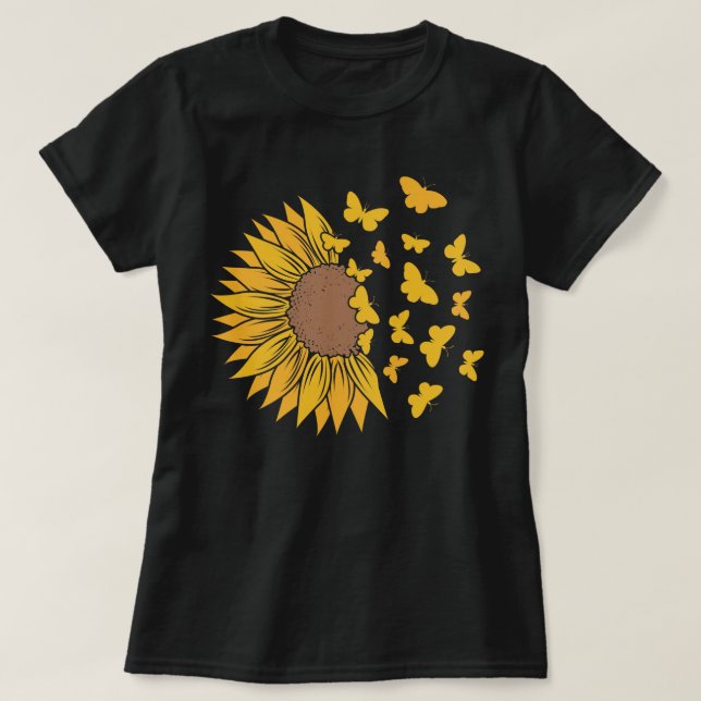 Solrosblomma med fjärilar t shirt (Design framsida)
