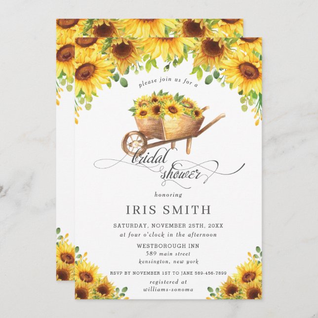 Solrosblomma Möhippa Land Inbjudningar (Fram/baksida)