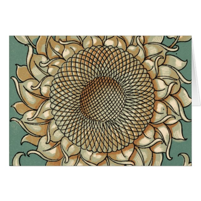 Solrosblomma på grund av blå grönt hälsningskort (Framsidan Horizontal)