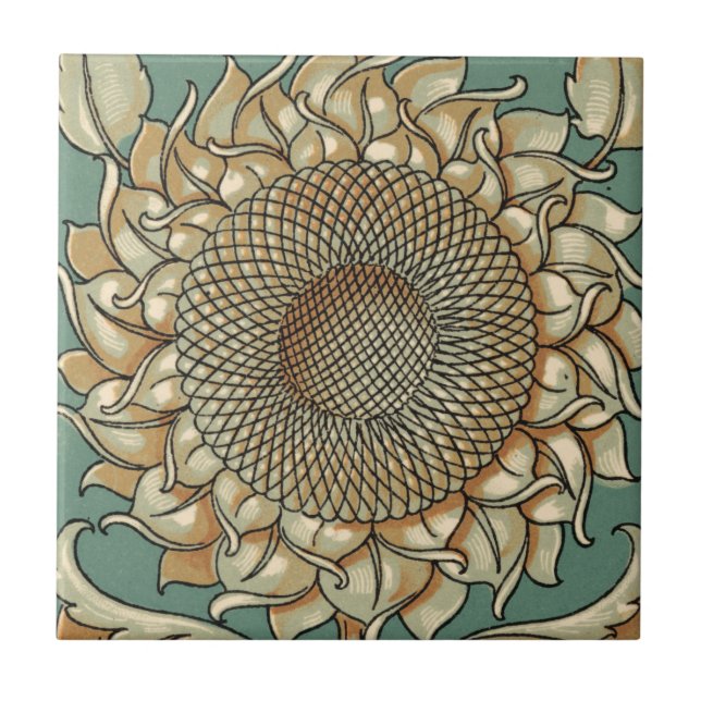 Solrosblomma på grund av blå grönt kakelplatta (Framsidan)