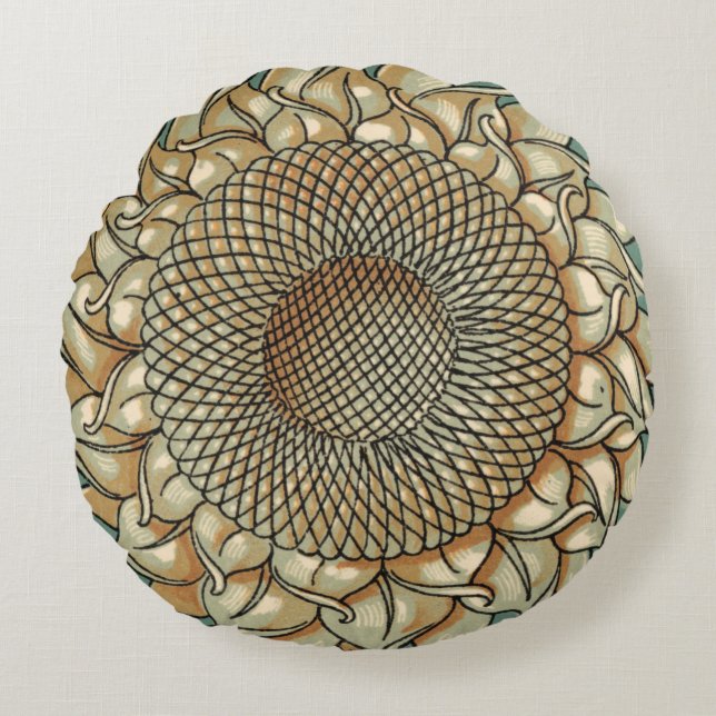 Solrosblomma på grund av blå grönt rund kudde (Framsidan)