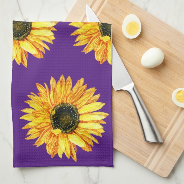 Solrosblomma på Lila Kitchen Towel Kökshandduk (Vikt i Fjärdedel)