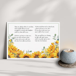 Solrosblomman blommigt ram "För alltid i sol" dikt Tack Kort