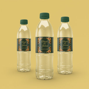 Solrosblomman Bröllop Forest Grönt & Guld Vattenflaskor Etikett