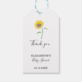 Solrosblommans babyskal - tack. Enkelt Presentetikett