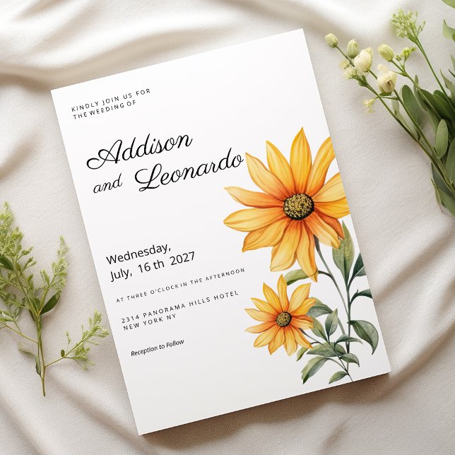 Solrosblommans blommigt botaniska sommaren bröllop inbjudningar (Sunflower floral botanical summer wedding )