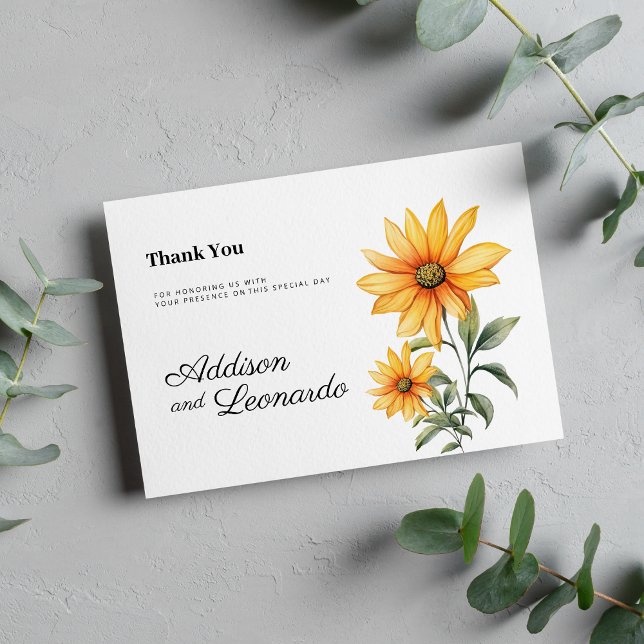 Solrosblommans blommigt botaniska sommartid Tack Inbjudningar (Sunflower floral botanical summer Thank You)