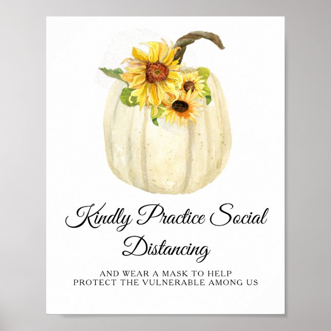Solrosblommans Blommigt Pumpkin Social Avstånd Poster (Framsidan)