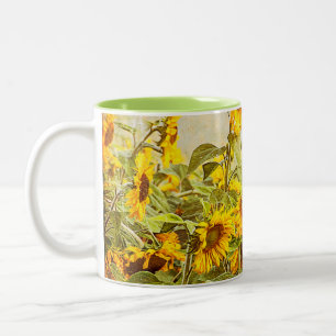Solrosblommans Fält Vintage Antique Gult Blommigt Två-Tonad Mugg