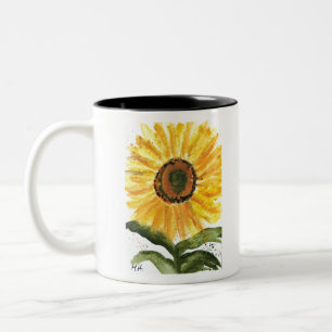 Solrosblommans gult blommigt, vattenfärg, naturblo Två-Tonad mugg