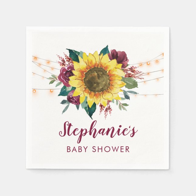 Solrosblommans Ljus Blommigt Baby Shower Pappersservett (Framsidan)