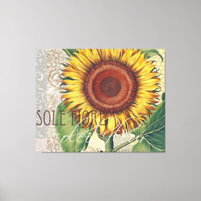 Solrosblommans Vintage Skål blomning Canvastryck (Framsida)