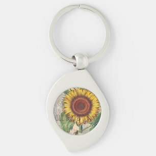 Solrosblommans Vintage Skål blomning Swirl Silverfärgad Nyckelring