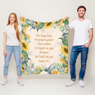 SolrosBlommigt Bible Verse Behålla Perfekt Peace Fleecefilt