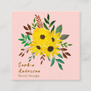 SolrosBlommigt Bouquet - Dusky Rosa Fyrkantigt Visitkort