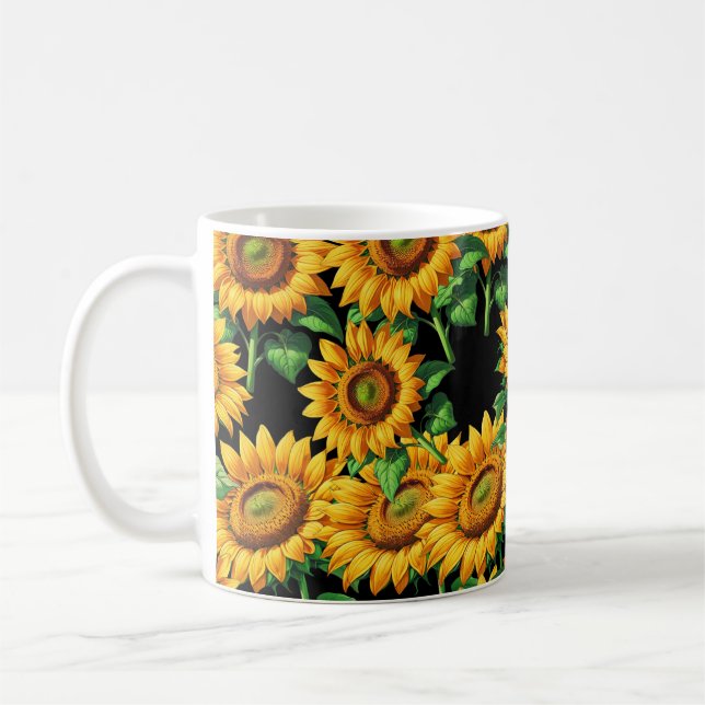 SolrosBlommigt Cottagecore Mönster Kaffemugg (Vänster)