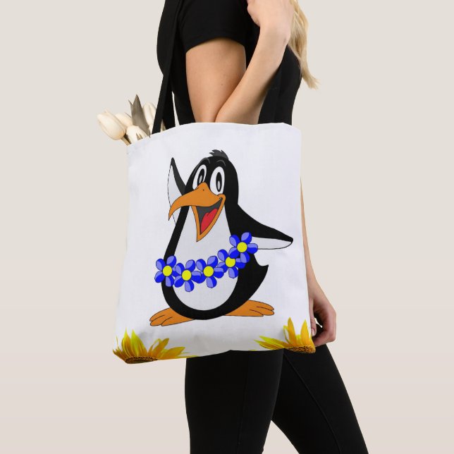 SolrosBlommigt Penguin Tote Bag Tygkasse (Närbild)