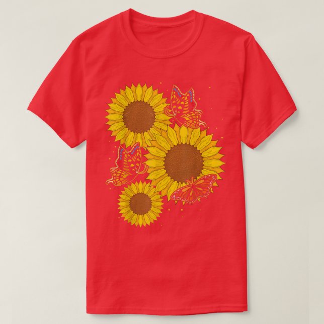 Solrosblommor Blommar Butterfly Hippie Sunflowe T Shirt (Design framsida)