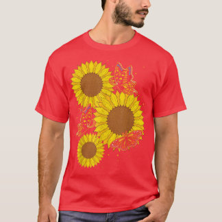 Solrosblommor Blommar Butterfly Hippie Sunflowe T Shirt