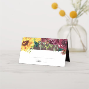 Solrosblommor Blommigt Wood Fall Wedding Placeringskort