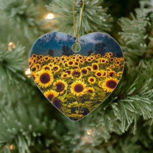 Solrosblommor Fält Landskapsplan Gult Julgransprydnad Keramik