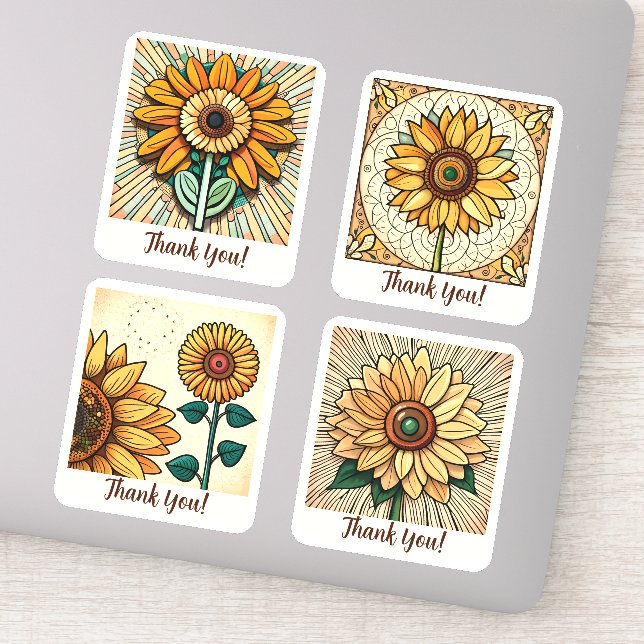 Solrosblommor Groovy Retro Personlig Klistermärken (Detalj)