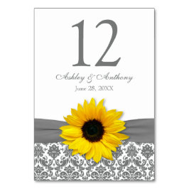 Solrosblommor Gult Grått Damask Wedding Bordsnummer