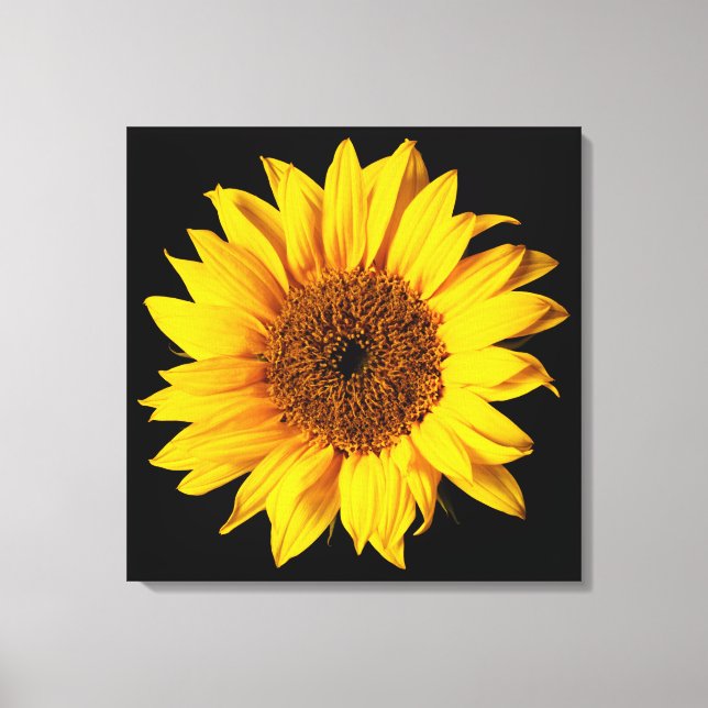 Solrosblommor Gult på svart - Anpassade Sol-blommo Canvastryck (Framsida)
