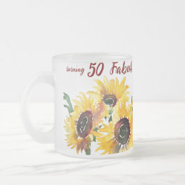 Solrosblommor, ljus, 50 födelsedagar frostad glasmugg