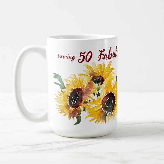 Solrosblommor, ljus, 50 födelsedagar kaffemugg (Vänster)
