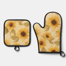 Solrosblommor Oven Mitt och Pot Holder Set