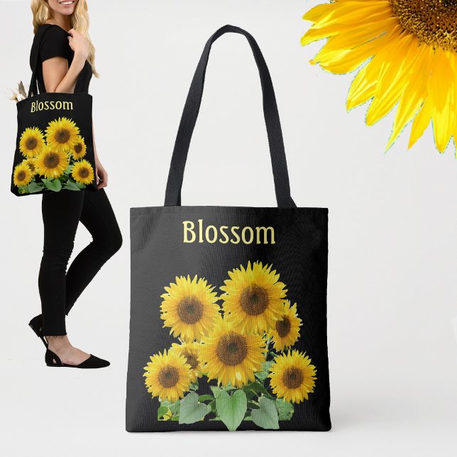 Solrosblommor på svart tygkasse (Skapare uppladdad)