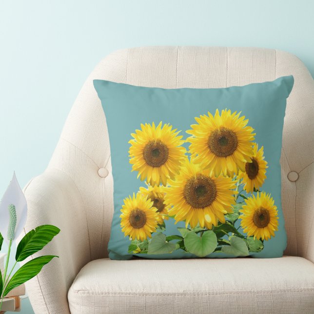 Solrosblommor på teal kudde (Skapare uppladdad)