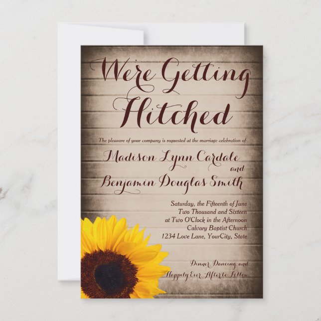 Solrosblommor - påhittade bröllopsinbjudningar inbjudningar (Framsida)