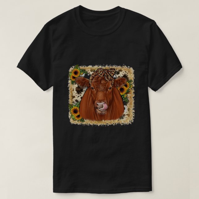 Solrosblommor Red Angus Cow Farmer Life T Shirt (Design framsida)
