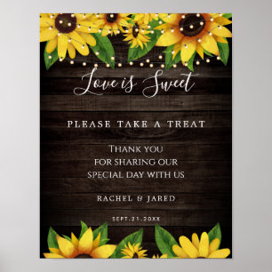 Solrosblommor Rustic Wood String Ljus bröllopsfavo Poster
