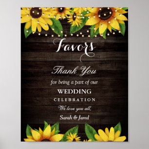 Solrosblommor Rustic Wood String Ljus bröllopsfavo Poster