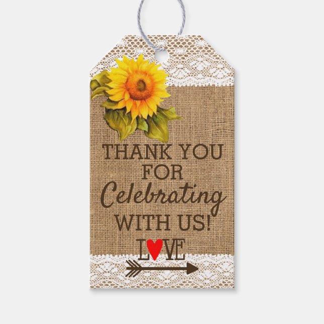 Solrosblommor Snöre och Bilder Bröllopsförmån för  Presentetikett (Framsidan)