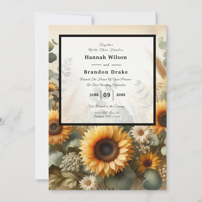 Solrosblommor, solupplysta, sommarblommor inbjudningar (Framsida)