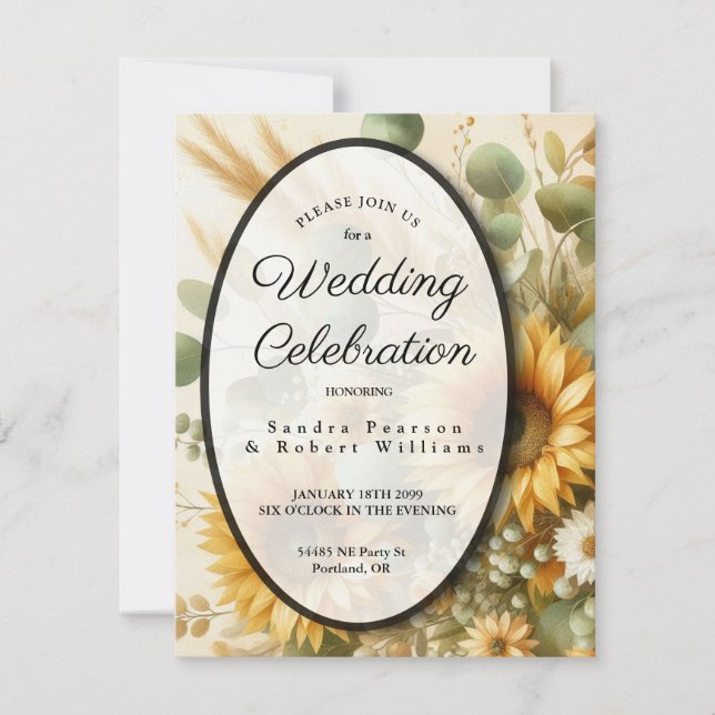 Solrosblommor, solupplysta, sommarblommor inbjudningar (Framsida)