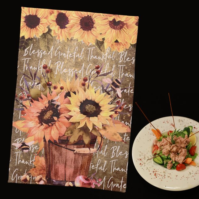 Solrosblommor, Thanksgiving på Gratitude Kökshandduk (Skapare uppladdad)