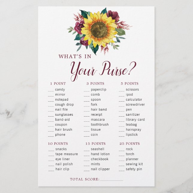 Solrosbricka Burgundy Blommigt Purse Möhippa Game (Framsida)